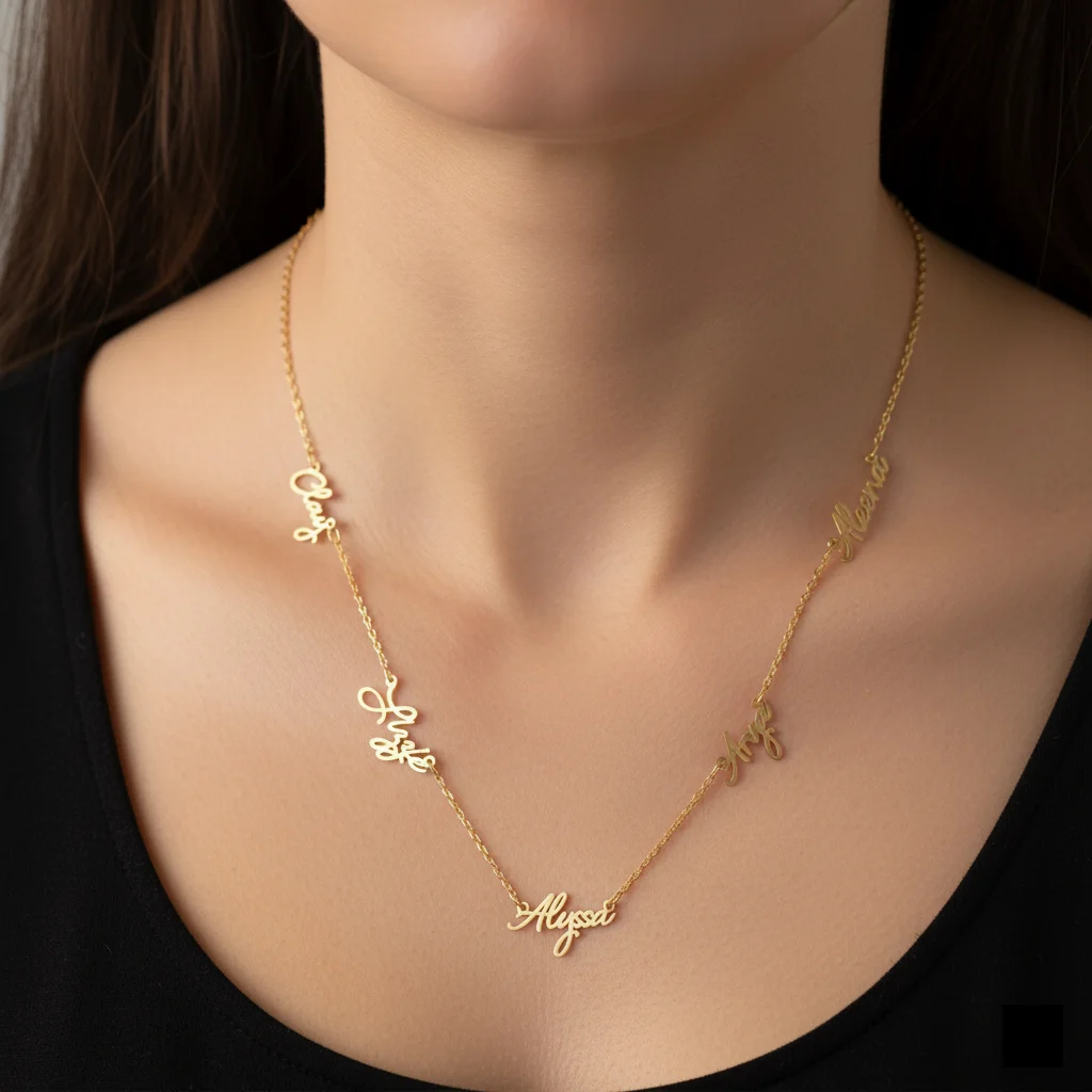 Personalisierte benutzerdefinierte 1–9 Namen Halskette Edelstahl 18 Karat vergoldet Paar Kinder Namenskette Familienmitglieder Namensschmuck