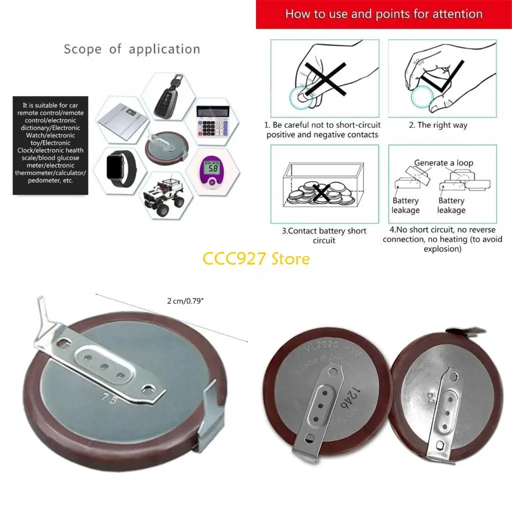 Batería moneda recargable B03F, llave coche Universal, Control remoto, reemplazo batería 20mm VL2020/HFN 3V, pestaña