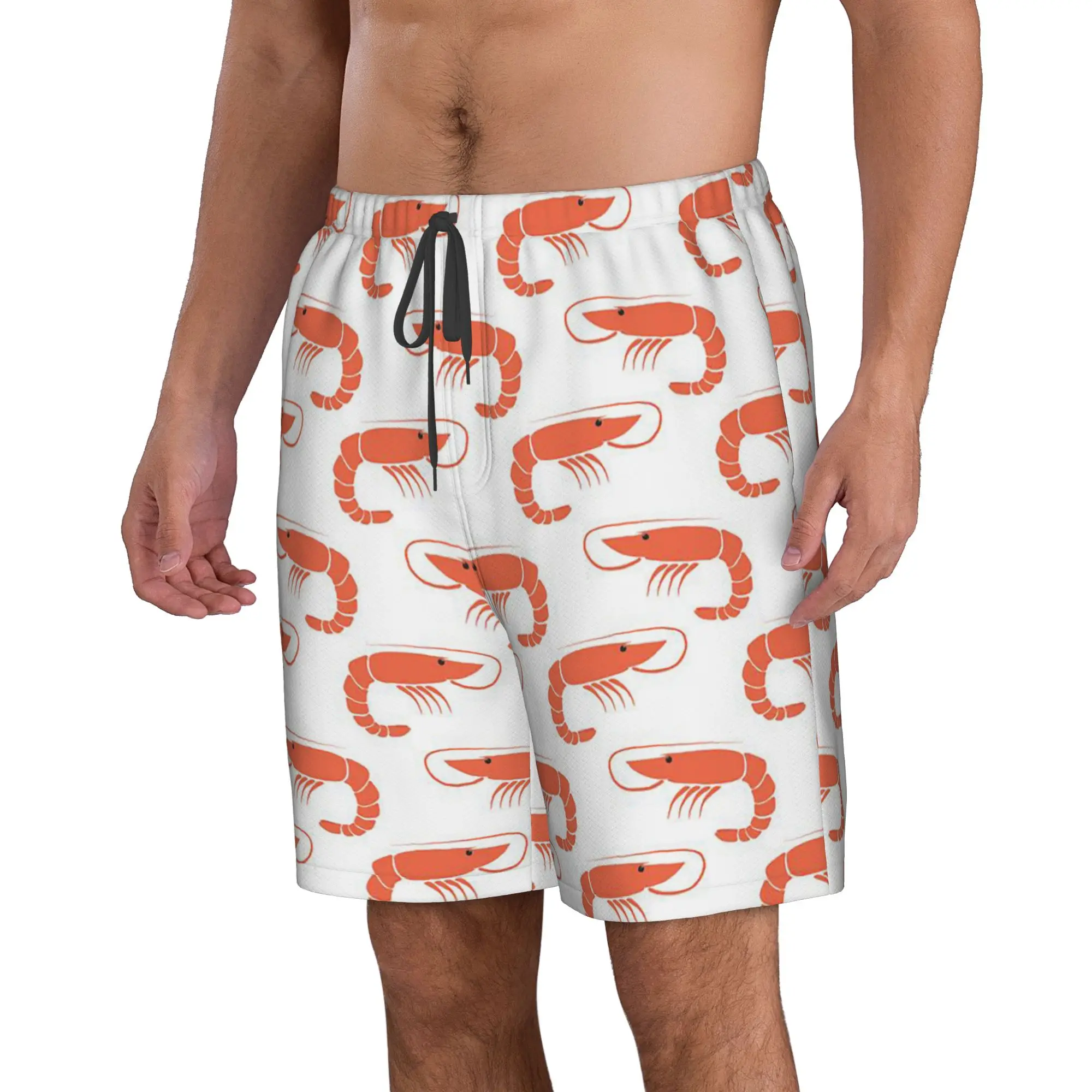 Cartoon Red Shrimp Pattern Trunks Beach Board Shorts Casual Quick Dry Swim Summer Men Pants