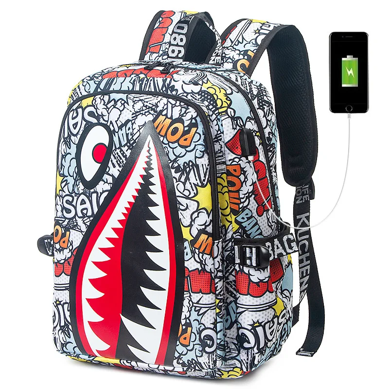 Sac à dos imprimé motif requin, sac à dos léger et minimaliste pour tous les jours, sac à bandoulière pour l'école et les voyages quotidiens