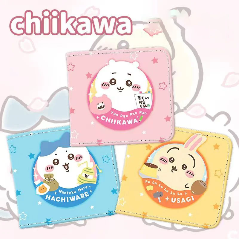 Chiikawa Little Cute Ji Kawai Coin Purse Usachi Ji Xiaohachi Animation Kawaii Peripheral PU Leather Short Wallet Girls Gift