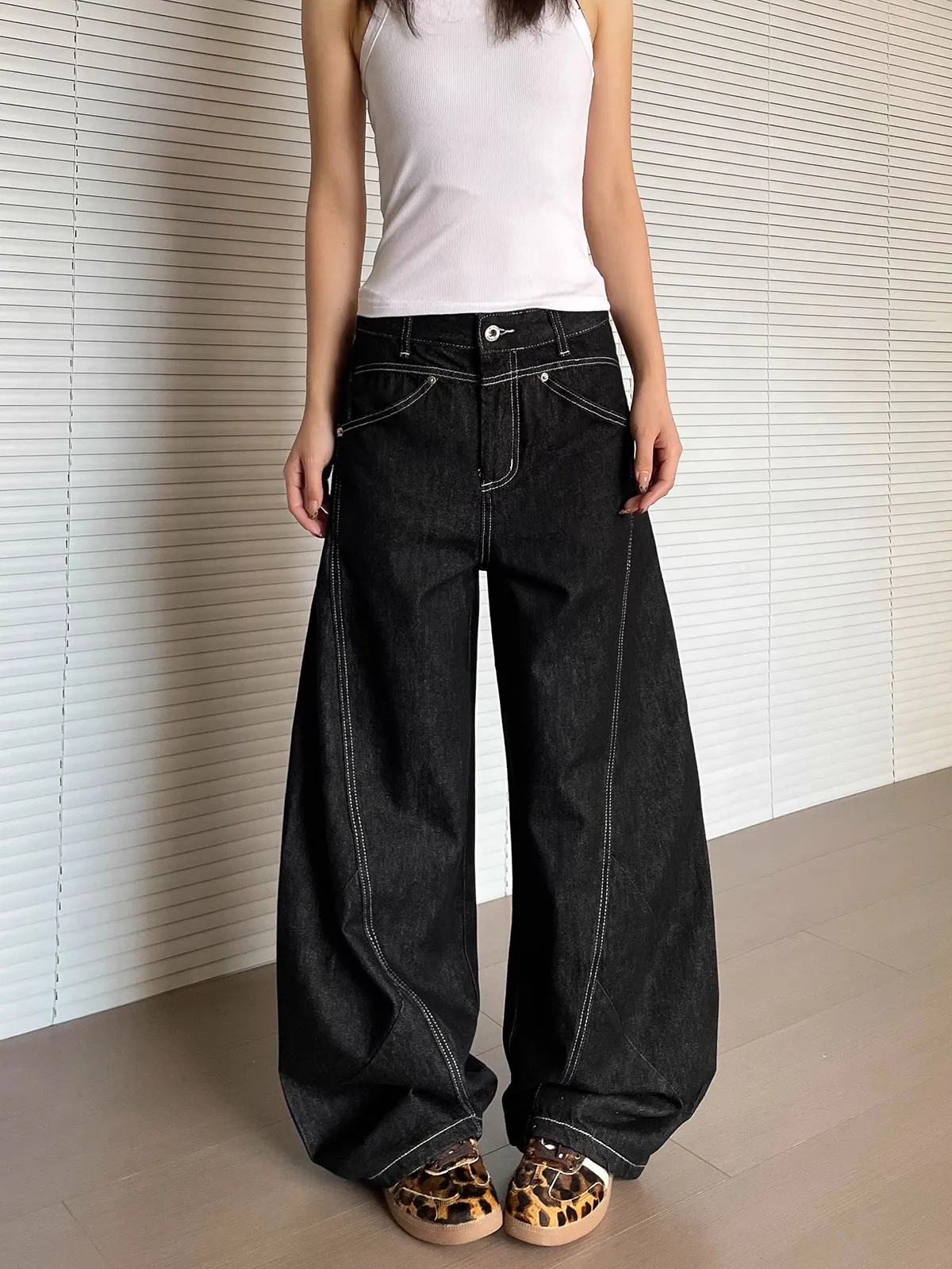 

Женские черные мешковатые джинсы-карго Y2K American High Street Harajuku Эстетический винтажный дизайн Широкие джинсы Брюки Одежда