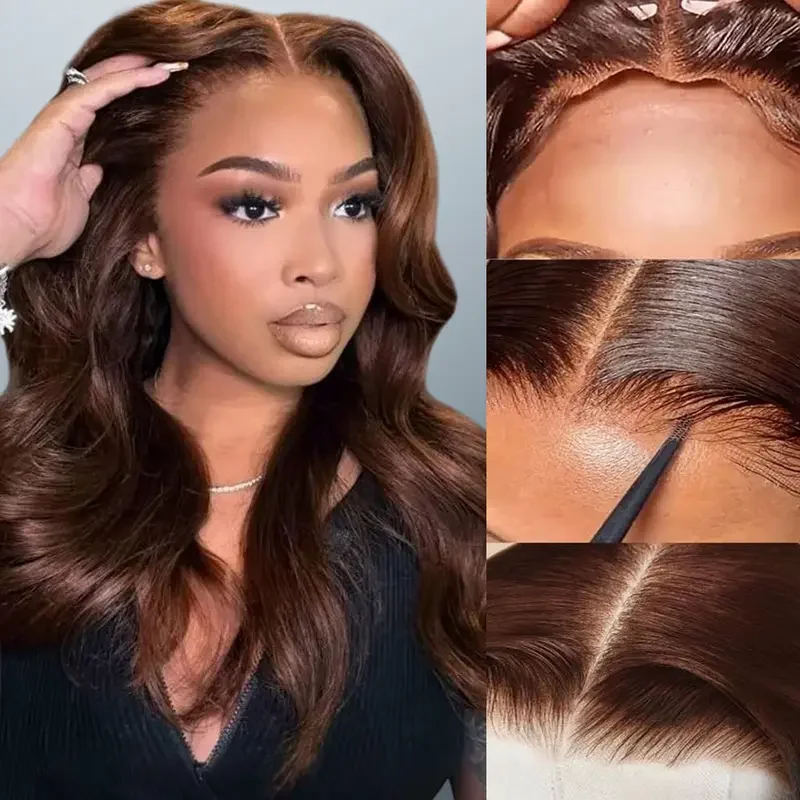 

Парик ISEE Hair, шоколадно-коричневый, перуанский, с эффектом естественной волны, на кружевной основе, цветной, из натуральных волос, с закрытием 7x5, для женщин, 30 дюймов
