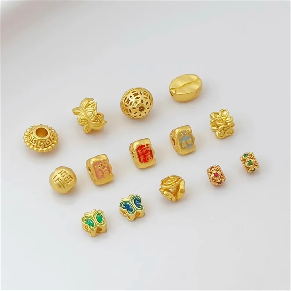 

Ancient Gold 18K Gold Zircon Flower-shaped Hollowed-out Butterfly Beads, Bucket Beads Diy Bracelet, Coffee Bean Accessories
