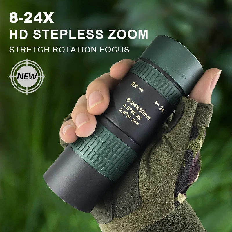 Zoom Telescópio Monocular, Zoom Stepless, Longo Alcance, Prisma Bak4, Telescópio com Bússola, Caça, Ao Ar Livre, Acampamento, Presentes, 8-24x