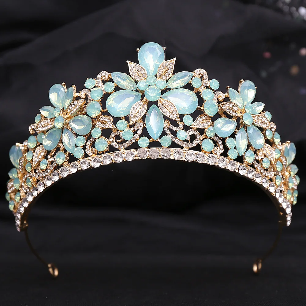 DIEZI Luxury Sweet Cute Flower Opal Tiara Crown For Women Wedding Party Elegant Bridal Bride Crystal Crown Hair Accessories