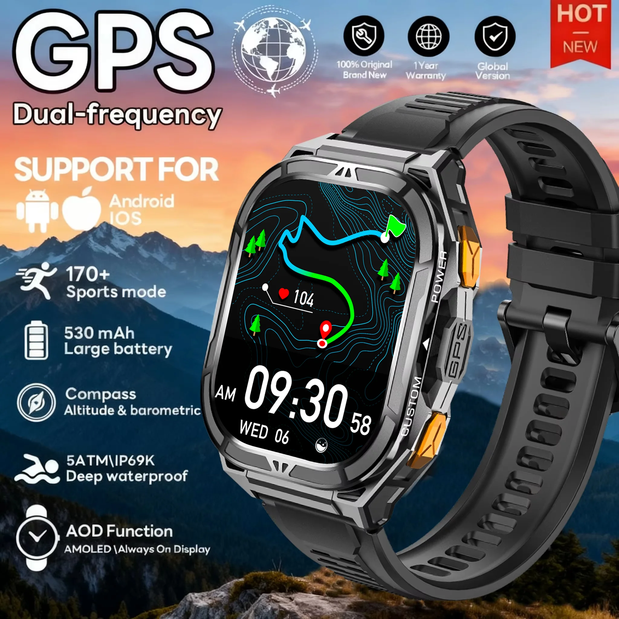 

NewDual-band GPS Sports Smart Watch Men 1.96 Inch Compass Altimeter Barometric 5ATM Waterproof Health Monitoring Outdoor Watch