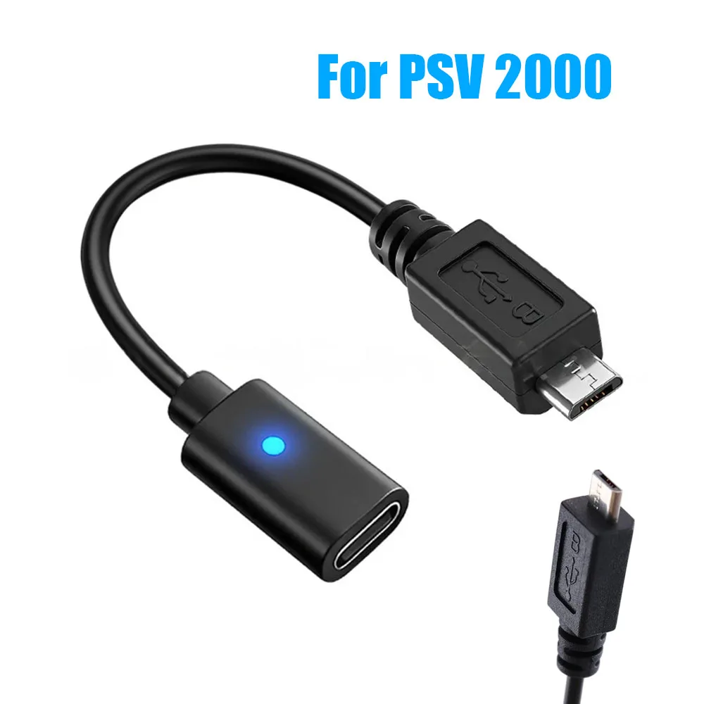 Cable USB C para Consola de Juegos Sony Playstation, Cable de Alimentación para Control PS Vita 2000, Adaptador de Carga Tipo C con LED