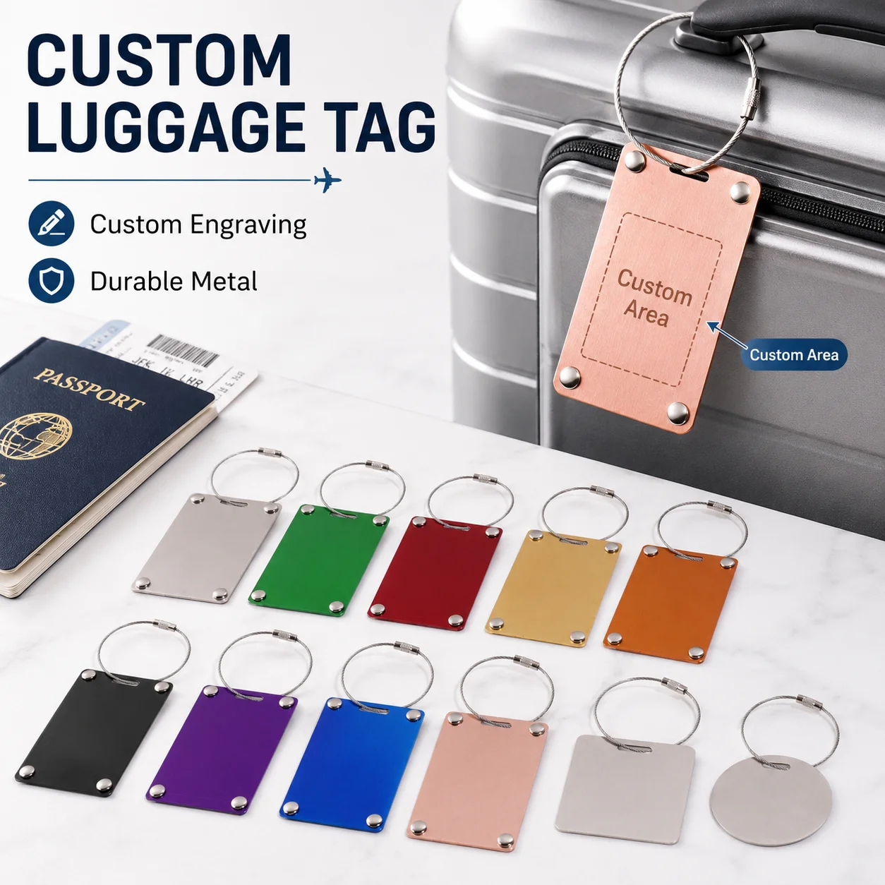 Custom Personalized Engraved Metal Luggage Tag, Laser Engraving Name/Logo Travel Baggage Label for Suitcase Backpack,DIY Gift
