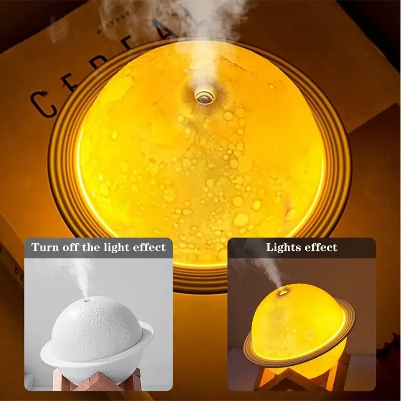 2-in1 Moon Planet Humidifier 3 Colors LED Night Light Portable USB Mini Aromatherapy Diffuser 2 Modes Kids Gift Home Decor 200ml