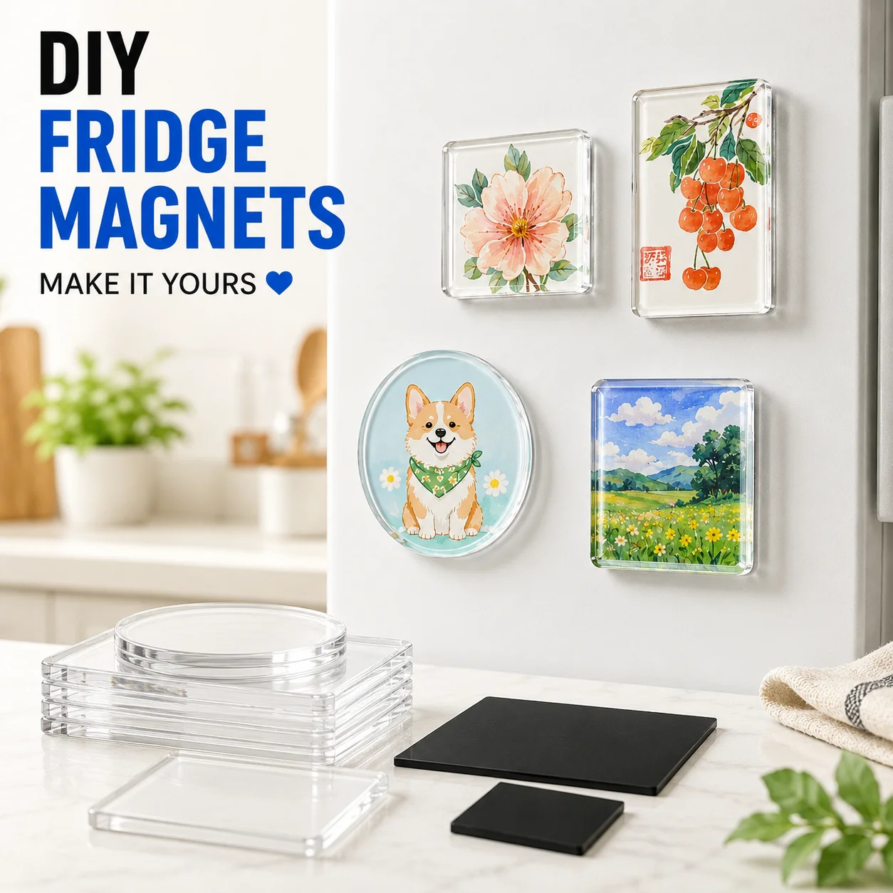 5/10 Aimants de réfrigérateur en acrylique faits maison, Kit DIY en acrylique pour la fabrication d'aimants de réfrigérateur, Autocollants magnétiques faits à la main pour réfrigérateur