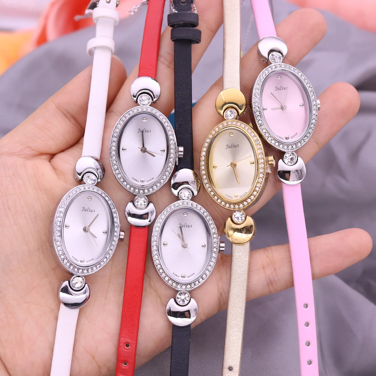 Small Oval Women's Watch Japan Quartz Rhinestones Hours Simple Fine Fashion Dress Clock Bracelet Girl Birthday Gift Julius Box