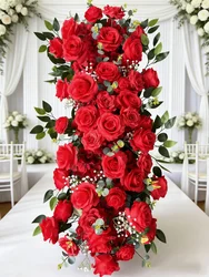 Artificial Runner Flower Row Wedding Arrangement Decoration Floral Backdrop Props Table Flower Runner Event Party Floral Decor