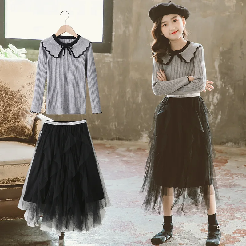 

Korean Children Girls 2025 Autumn 2-Piece Sets Junior Girl Pullover Top Elementary Girl Skirt Girl Dress Teen Girl 2pcs Suit