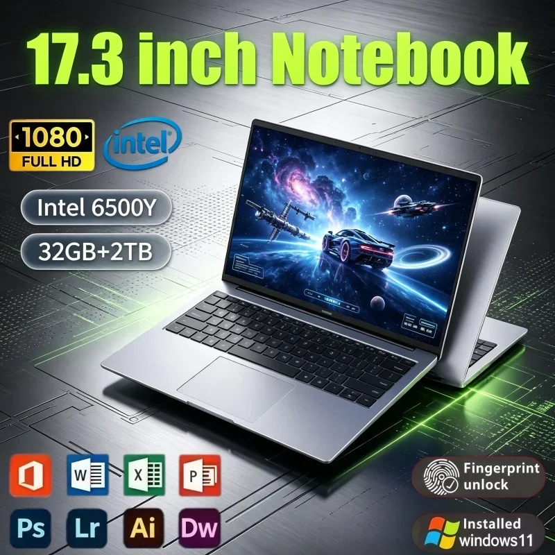 Intel 6500Y 17.3 Inch Portable Notebook 32GB RAM 2TB SSD Windows11 Fingerprint Unlock Computer For Business Trip Use