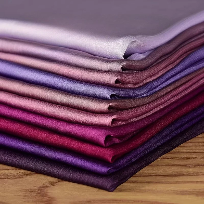 

Ombre Purple Satin Fabric Crinkle Textured Smooth Lightweight Breathable for Dresses Shirts Blouses Fashion Material