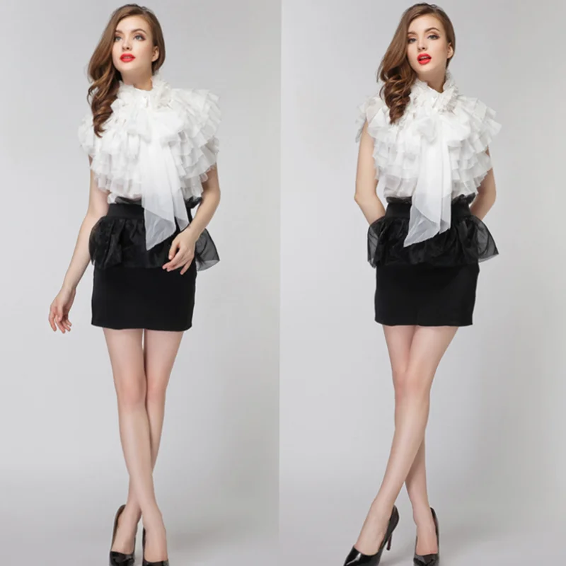 

Sexy Summer Top Women's Faion Ins Ultra Fire Svel Courard Satin irt Trendy Flounce Hemline Stand Collar Zipper Cl...