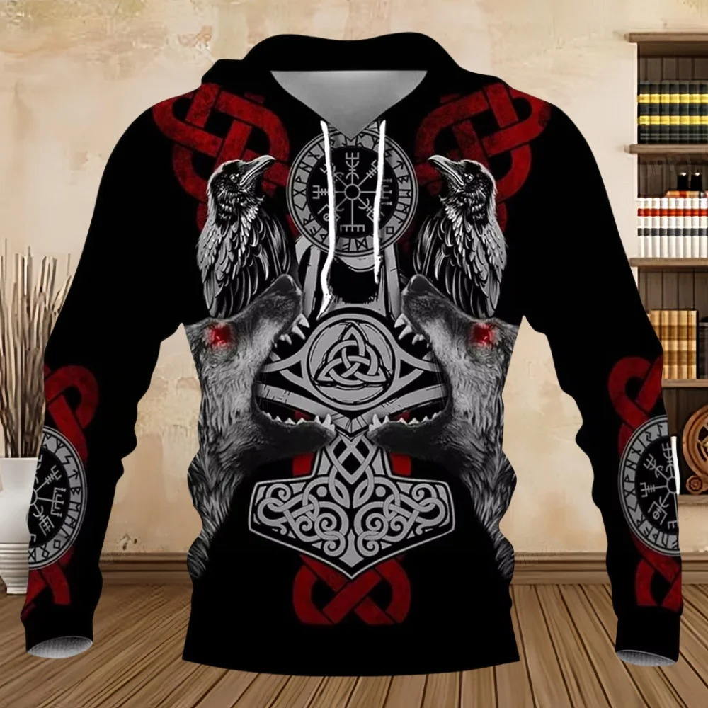 2024 New Hoodie 3D Print Harajuku Print Pullover Men's Hooded Sweatshirt Kangaroo Pocket Vintage Male Clothing Fall Long Sleeve