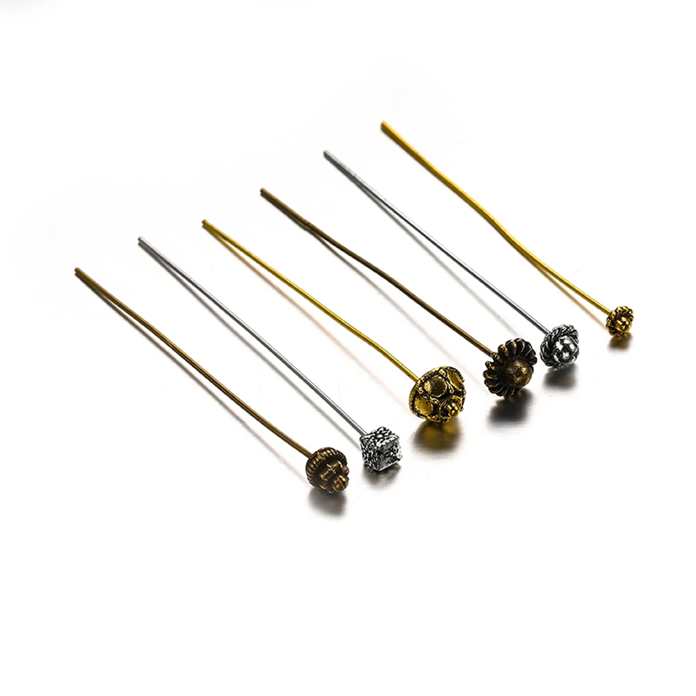20szt/lot 50mm Antyczne srebrne szpilki z główką kwiatową do tworzenia biżuterii Diy Beads Ball Pins Needles Findings For DIY Earrings Jewelry — zdjęcie 2
