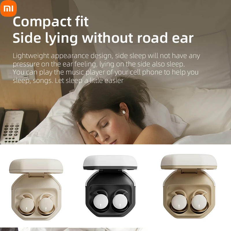 Xiaomi MY002 Earphone tanpa kabel Mini, earbud tidur kecil tidak terlihat Bluetooth pemblokiran kebisingan untuk headphone Tidur samping