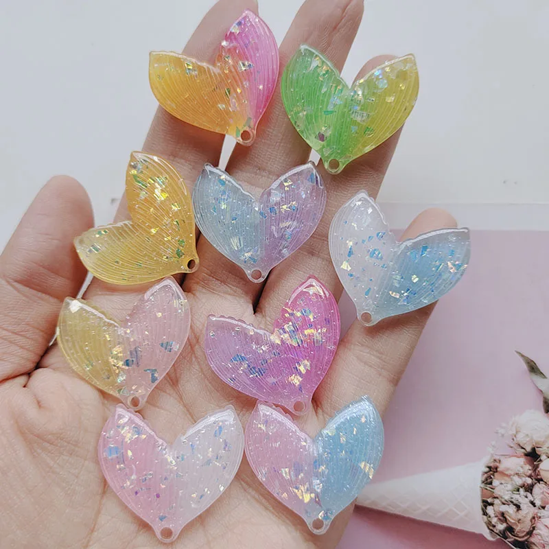 20pcs Resin Glitter graduated Mermaid Tail  DIY accessories materials shoe button head ornament New arrival resin Cabochons