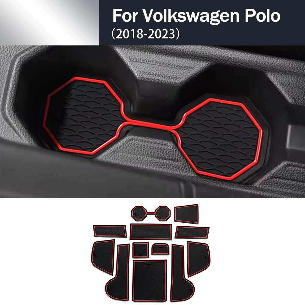 For VW Polo 2018-2023 Car Door Slot Pads Anti-slip Anti-scratch Easy Clean Interior Decorative Modification Accessories