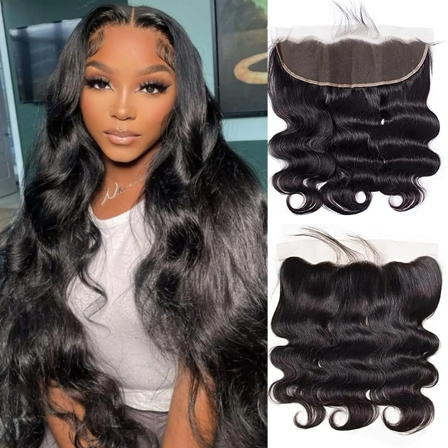 13x4 Lace Frontal Closure Body Wave Full Lace Frontal Ear to Ear Pre Plucked Lace Frontal 100% Brazilian Remy Human Hair