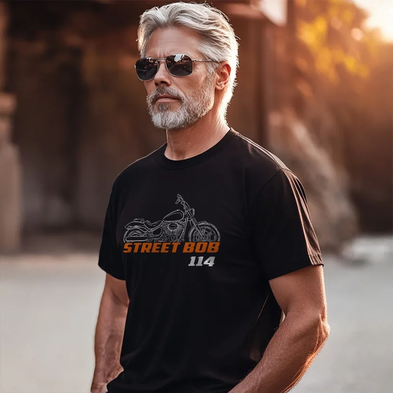 

Men summer T Shirt Casual FXBBS Softail Street Bob 114 T-shirt Motorcycle Graphic Short Sleeves