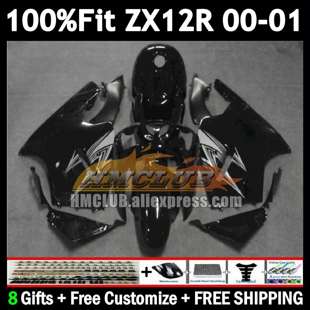 

OEM-обтекатель для KAWASAKI NINJA ZX1200 ZX глянцевый черный 12 R 1200 12R 176No.51 1200CC ZX-12R ZX12R 00 01 2000 2001 Литьевой корпус