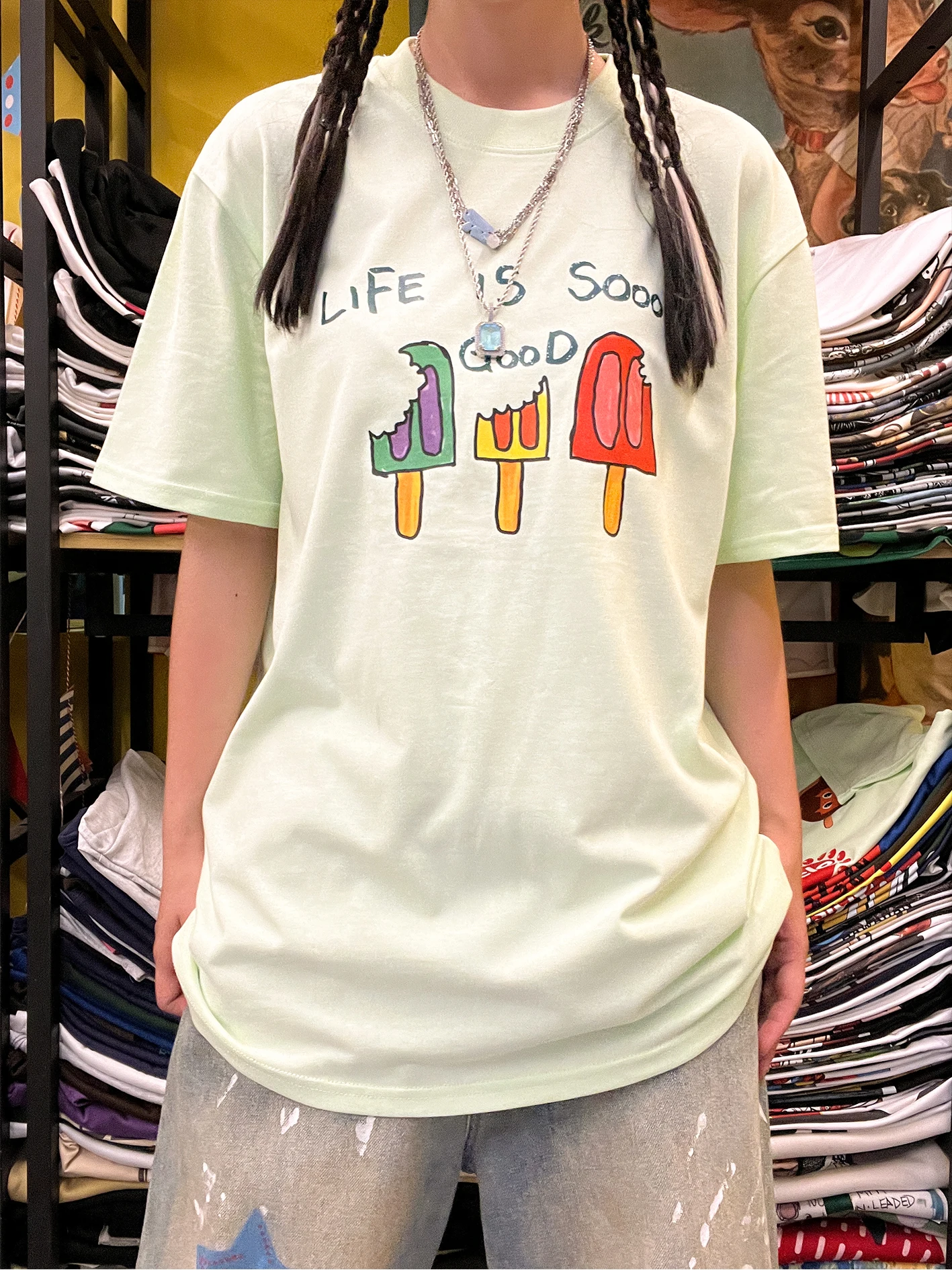 Heavyweight 260G Hand-Drawn Graffiti Short Sleeve T-Shirt Unisex Street Style Versatile Casual Summer Fashion Top