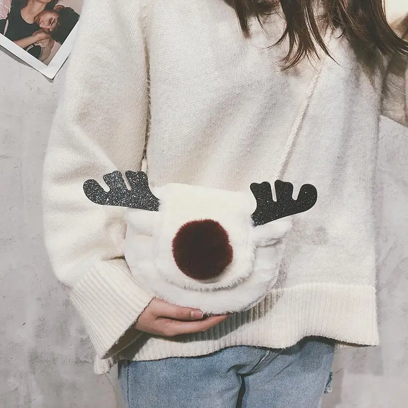 

Autumn and Winter Ins Cute Furry Reindeer Christmas Versatile Single Shoulder Crossbody Small Square Bag for Women