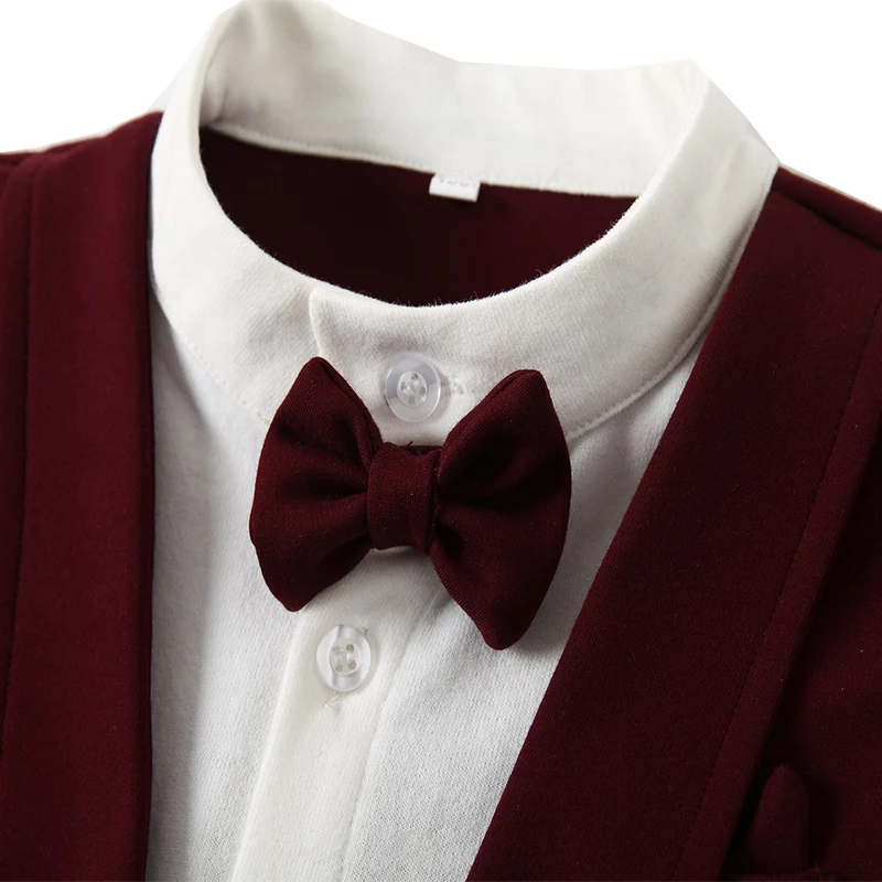 1 2 3 Years Baby Birthday Clothes Gentleman Autumn Outfits Boys Party Suit Solid Pants Fake 2PCS Set Toddler Wedding Costume