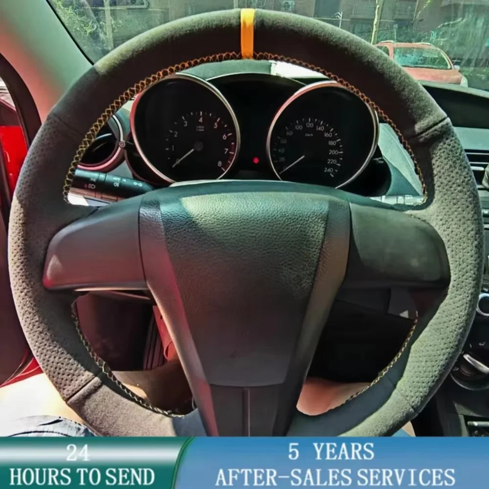 Handgenähter, atmungsaktiver, rutschfester Lenkradbezug aus Wildleder für den alten Mazda 3 5 6 2003–2015. Auto-Innenzubehör