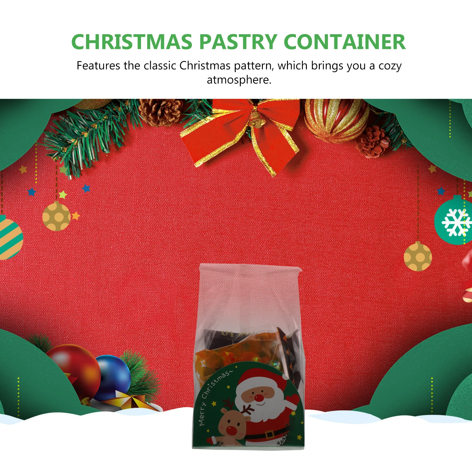 

50 Sets Christmas Bread Bag Packaging Bags Candy Storage Festival Gift Wrapping Plastic Container Xmas Pastry