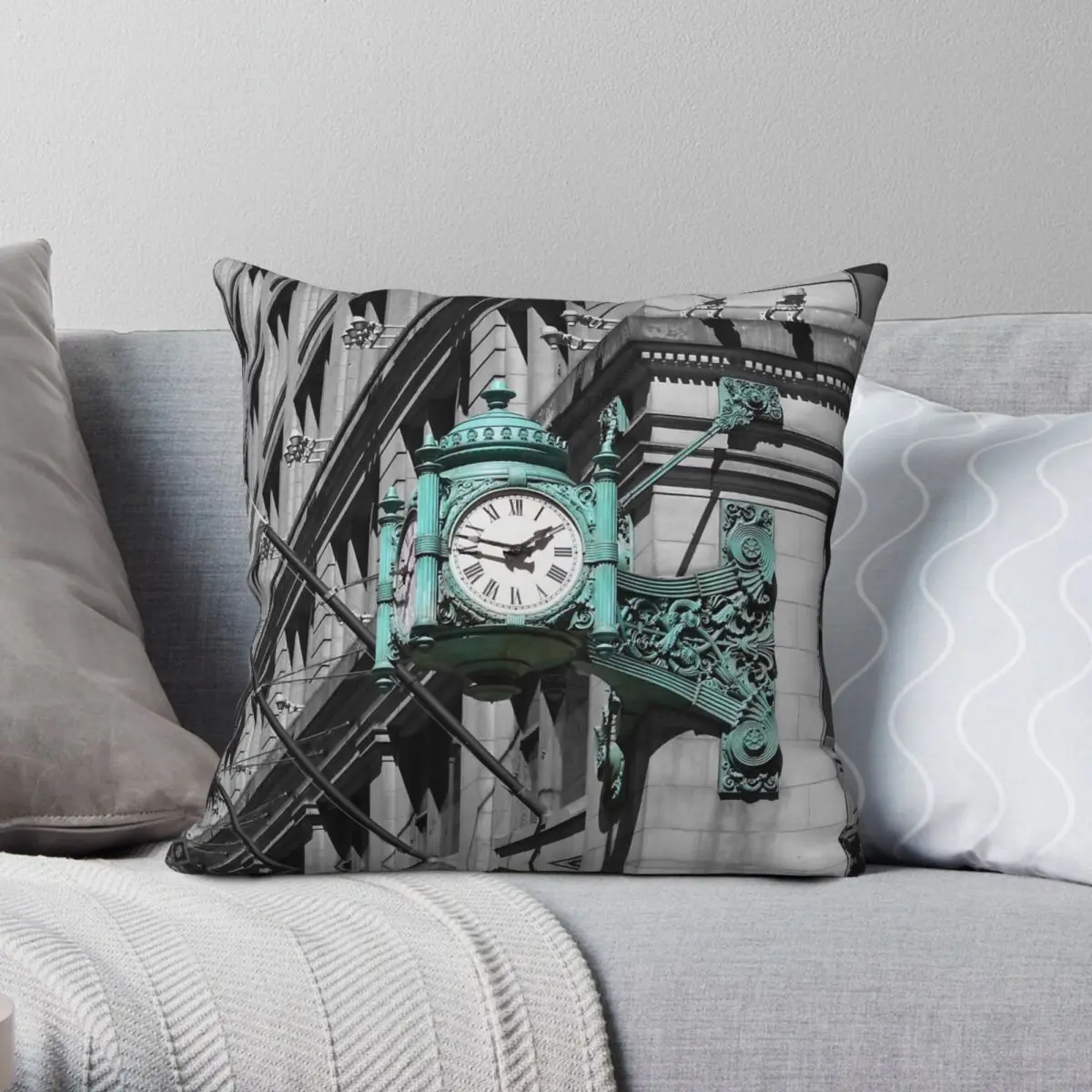 Chicago Marshall Field's Clock Pillowcase Polyester Linen Velvet Pattern Zip Decorative Pillow Case Car Cushion Cover