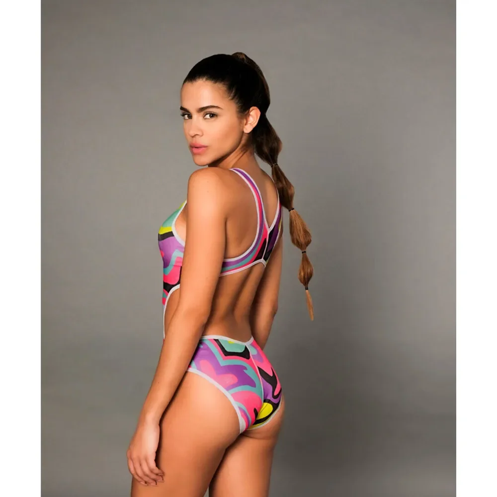 

FN SI Backless Bodysuit Women Bathing Suit Training Fitness Beach S curve beauty one-piece swimsuit Swimming Suit Fitness swim