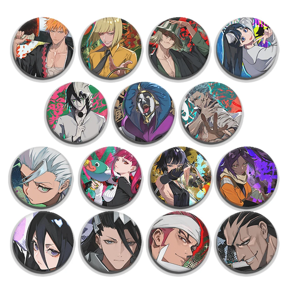 58mm Anime BLEACH Kurosaki Ichigo Urahara Kisuke Yumi Ochi‌ Ginjou Kuugo Cosplay COSTUME Badge Pin SPTE Tinplate Brooch﻿ Prop