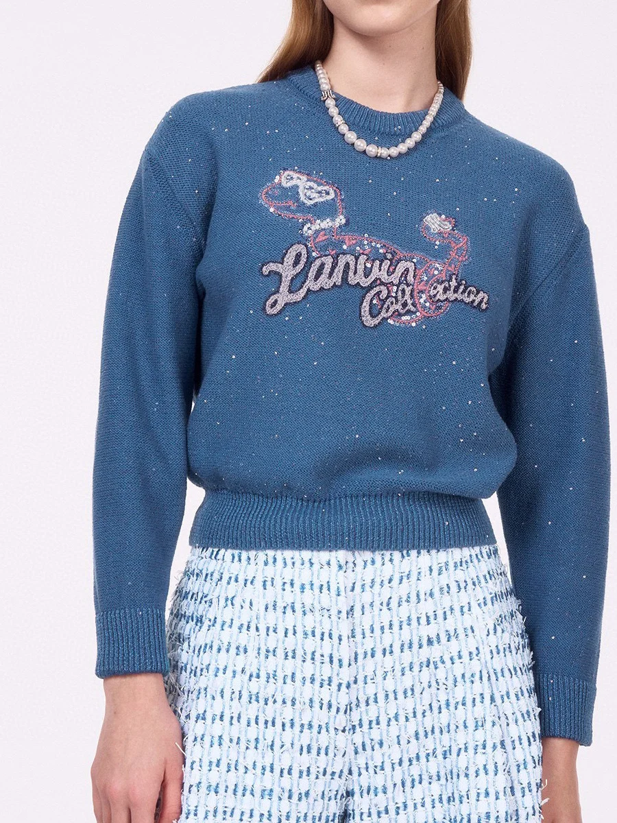 

Вязаный свитер для похудения с тяжелой вышивкой, круглый узор в виде змеиного года, универсальный женский модный весенний сезон, Китай...