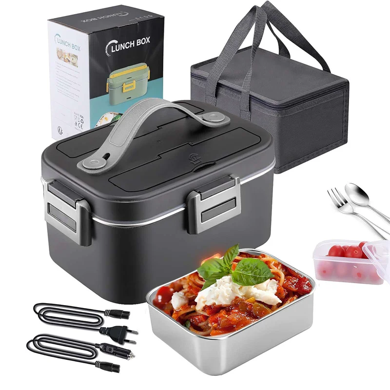 Image of 75W Elektrische Lunchbox 1,8L, 12V/24V/220V Tragbarer Speisenwärmer, Abnehmbarer Edelstahlbehälter für Auto, LKW, Büro mit Isolierung