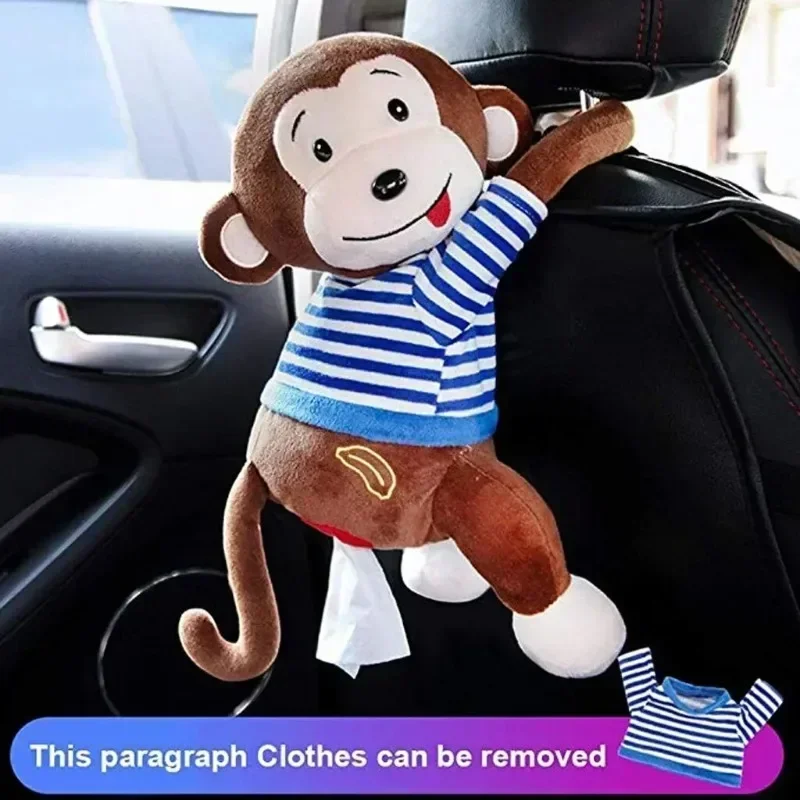Leather Monkey Car Tissue Box Creative Armrest Box Cartoon Net Red Hanging Seat Rear Car Inside Draw Paper Box