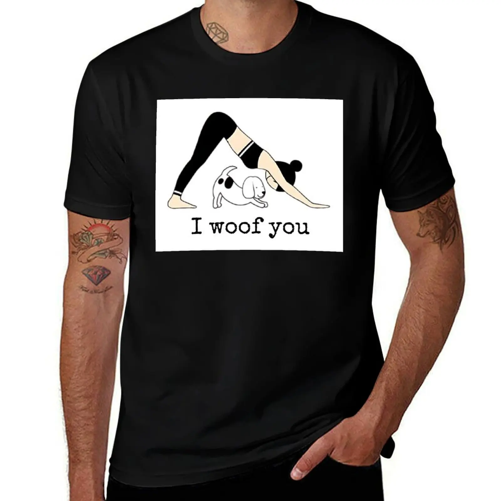 

I Woof You - Funny Dog Mom Yoga Illustration T-Shirt summer tops custom shirt t shirts for men cotton
