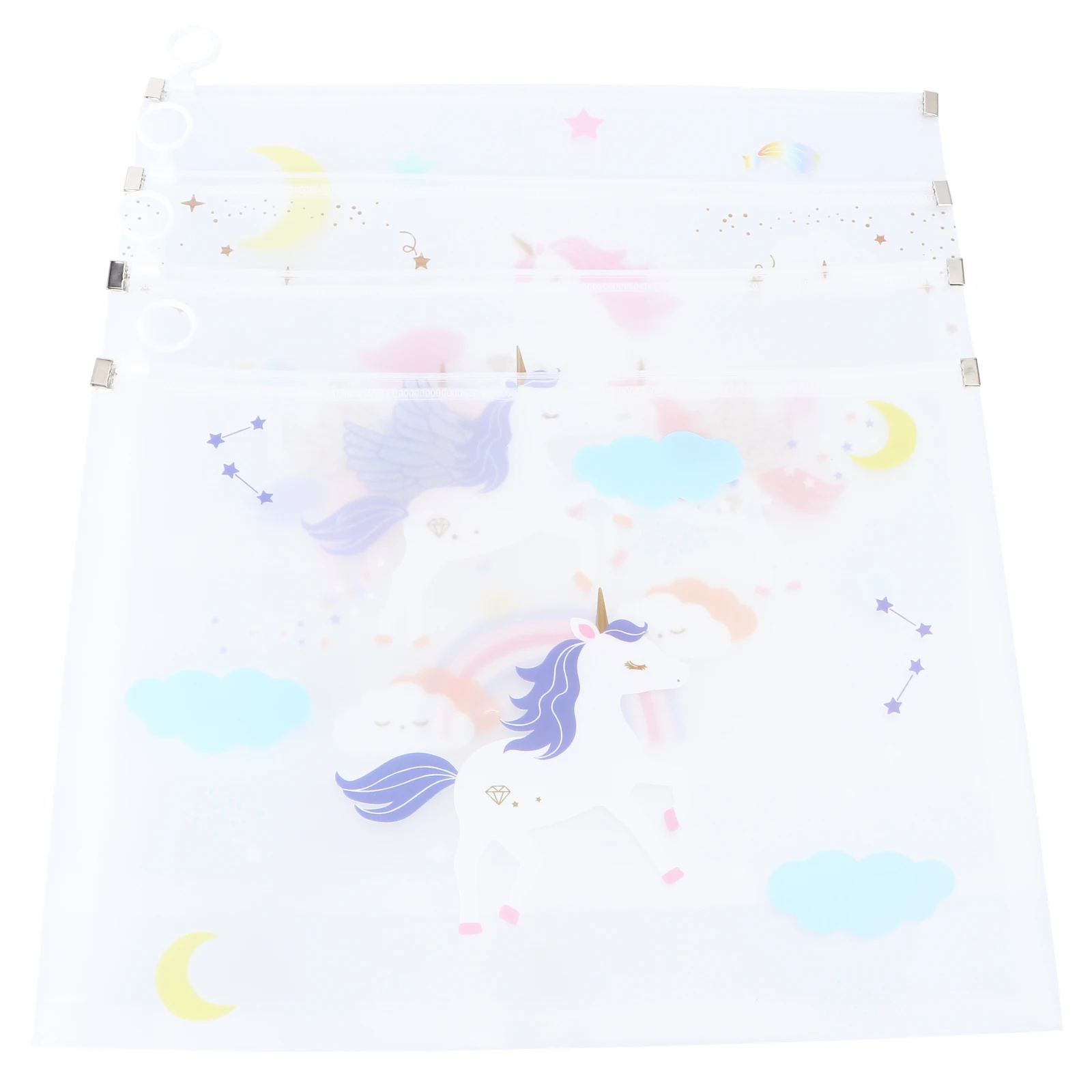 

4pcs Bags Stationery Pouch Cartoon Pattern Documents Storage Zipper Closure Students Bags Transparent File Holder File