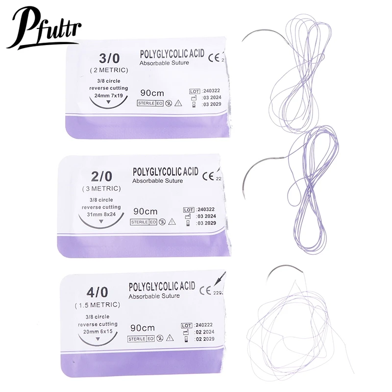 1Pcs Absorbable Suture Thread Pet Dog Specific PGA 90CM With Needle 2-0 3-0 4-0 Teaching Demonstrations Exercises Use