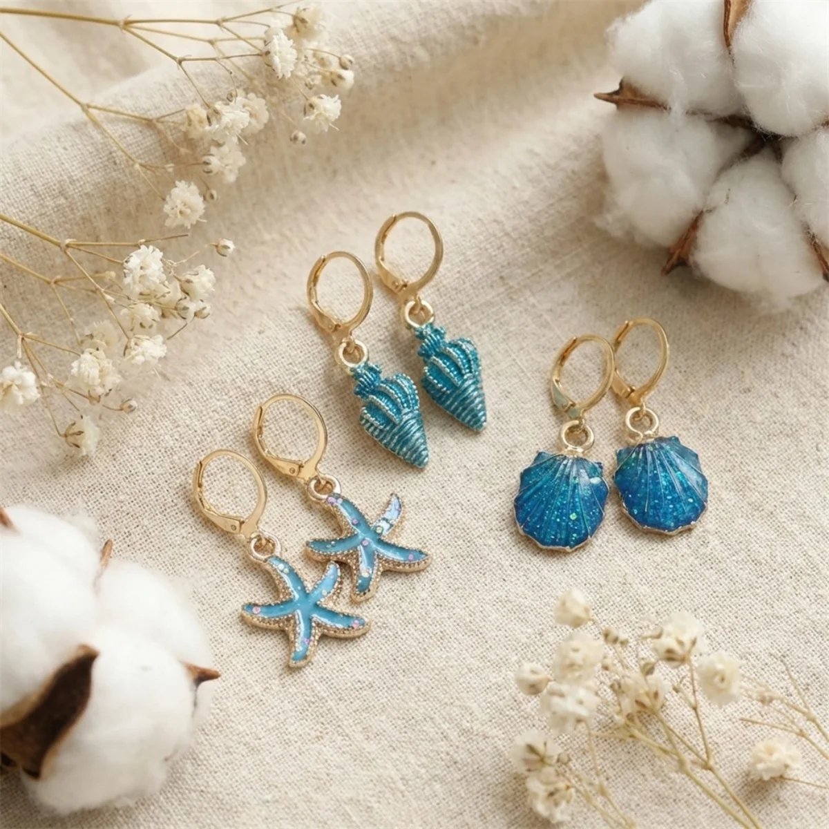 Emaille-Seestern-Muschel-Ohrhänger-Set für Damen und Herren, Bohemian Ocean Beach Sea Star Ohrringe, Urlaub, Sommer, Party, Schmuck – Detail 22