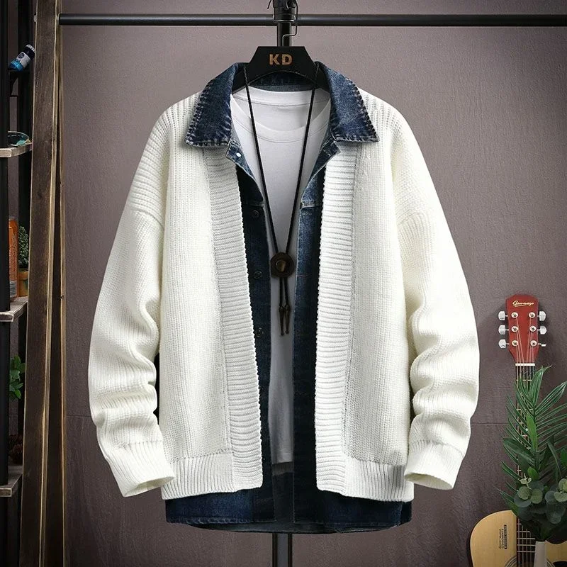 

Fake Two-piece Sweater Shirt Sweater for Men Thin Casual Autumn Stand-up Lapel Spring and Versatile Hot Selling Popularity