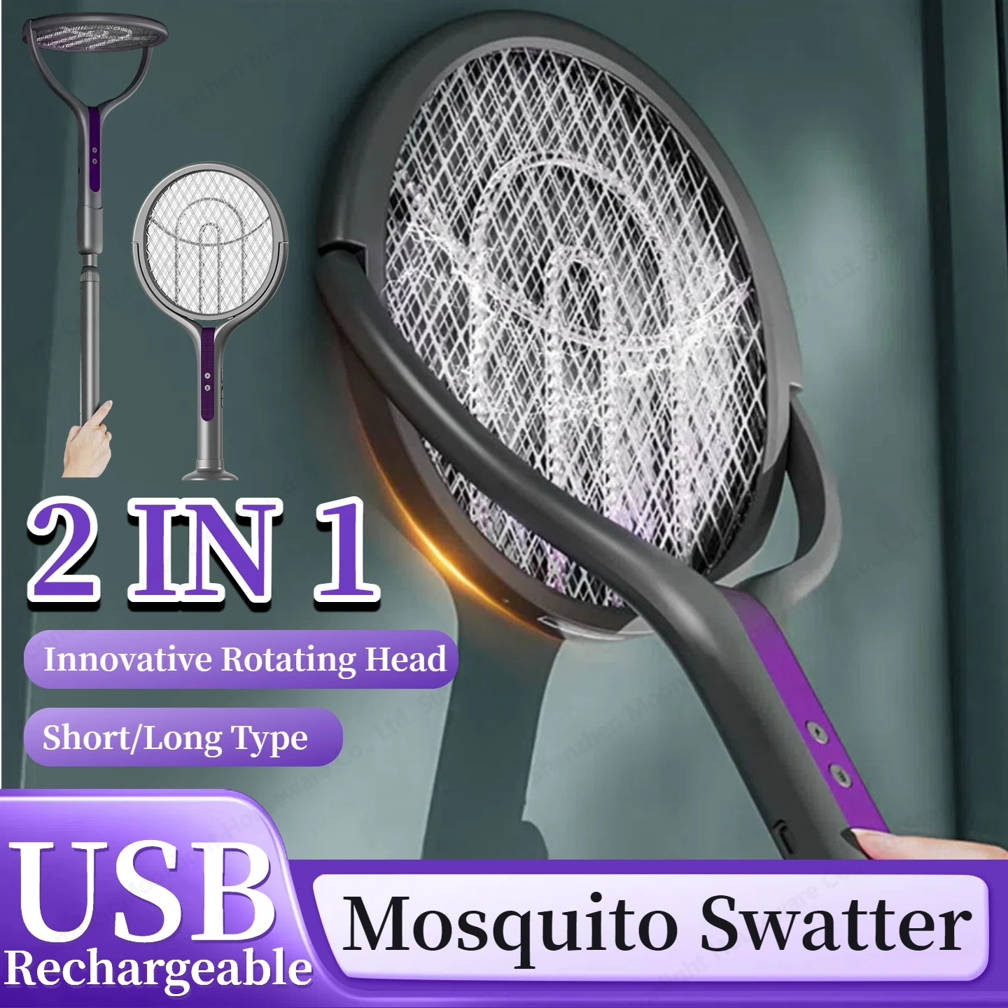 2-in-1 Household Retractable Electric Mosquito Swatter Rechargeable Bug Zapper Racket Fly Killer and Mosquito Trap Lamp for Home
