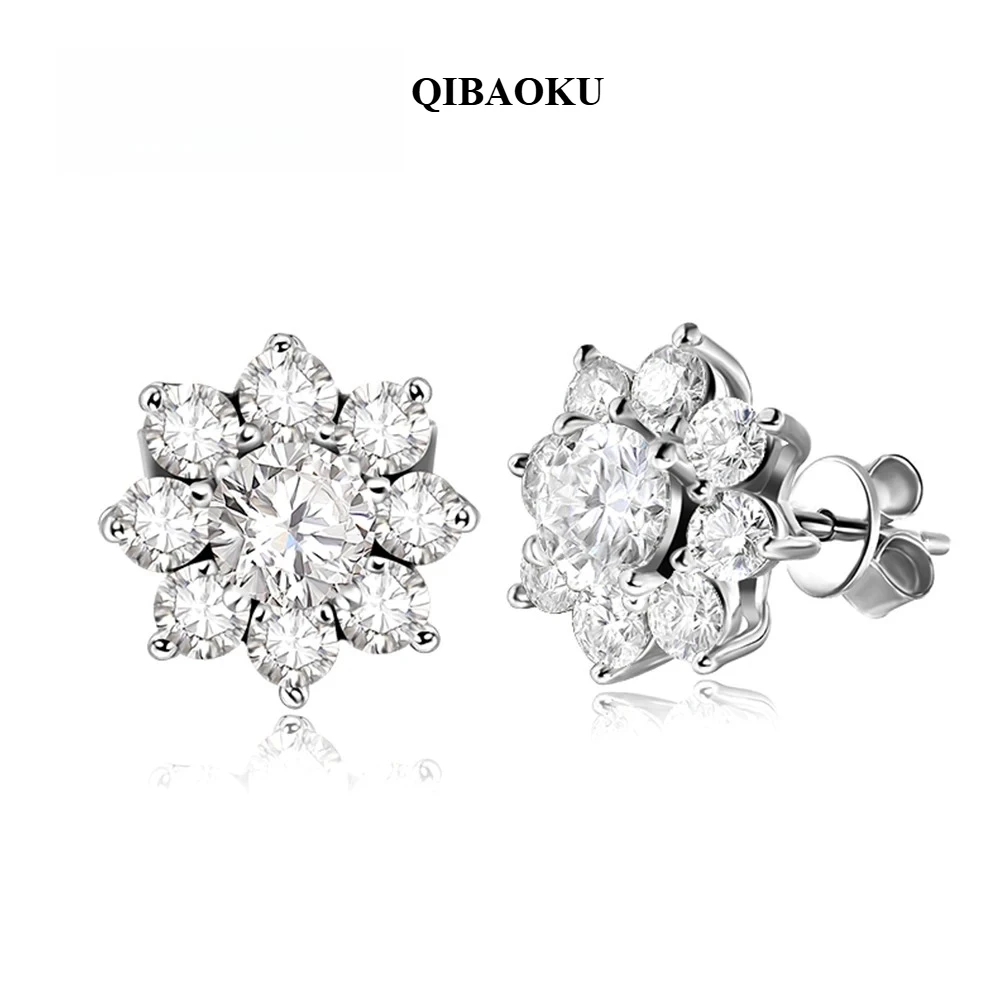 QIBAOKU D VVS1 All Moissnaite Diamond Earring for Women S925 Sterling Sliver Plated 18k White Gold Stud Ear Wedding Jewelry 2026