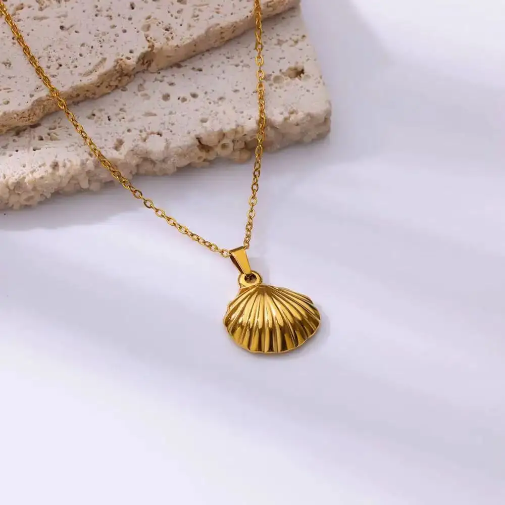 2PCS Retro Sea Star Shell J Gold Necklace Women's Pendant Shell Necklace Aesthetics Summer Jewelry Gift image 3
