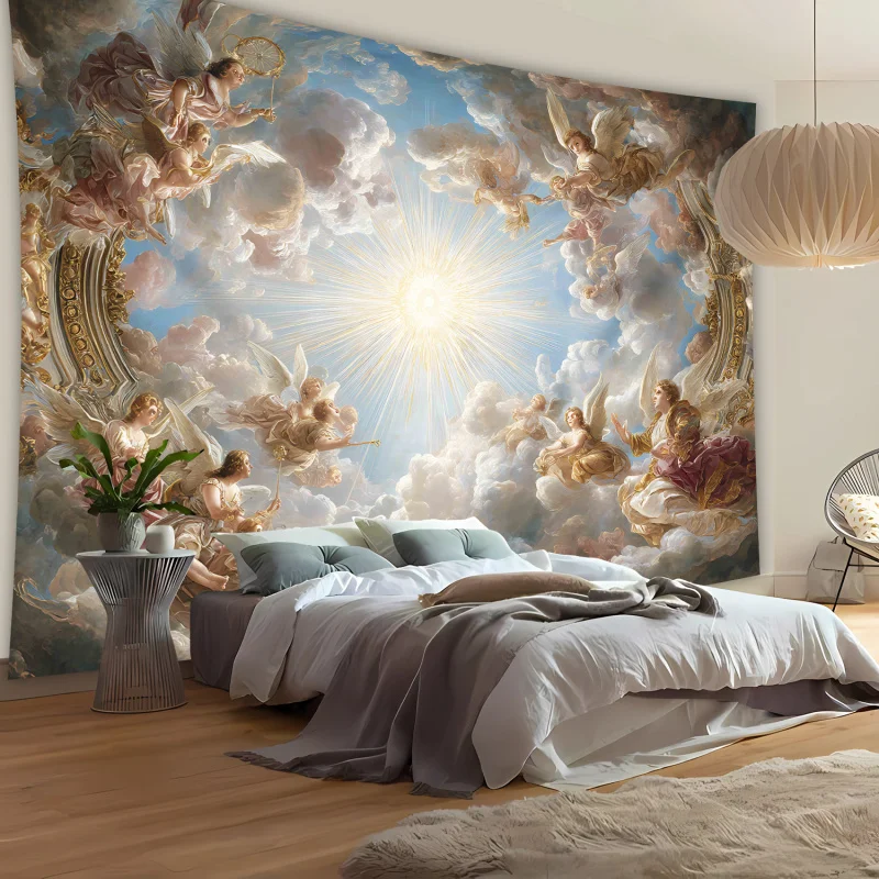VIKAMA Classical Angel Heaven Tapestry Baroque Religious Art Background Buo style Light Luxury Style Living Room Decoration