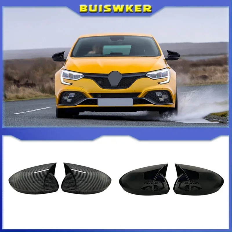 

New Bat Style High Quality Abs Plastic 2 Pieces Mirror Covers Caps RearView Case Gloss Black For Renault Megane 4 2016 - 2019